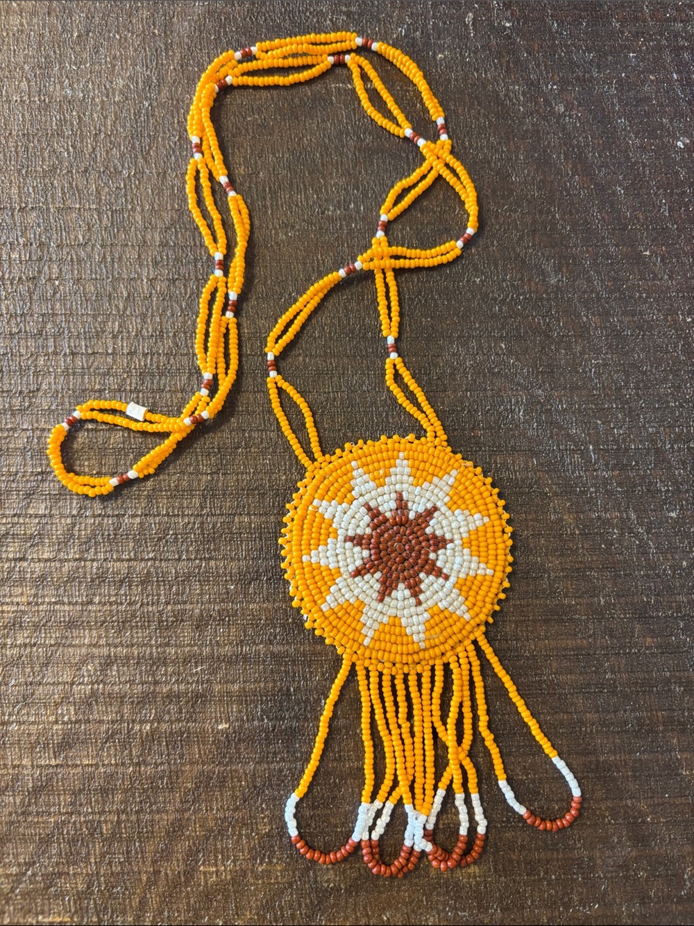 Native American Hand Beaded Necklace Pendant Seed Bead Vintage Estate Sale 26”